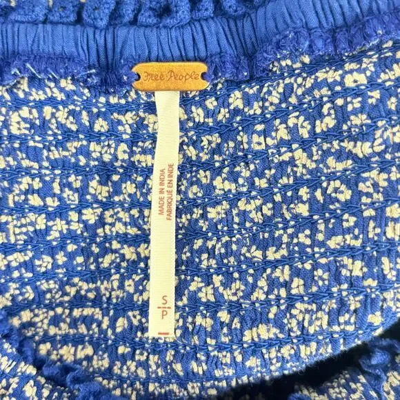 Free People Brittnee Printed Smocked-Back Peplum Top – Blue Floral – Size S - Picture 6 of 7